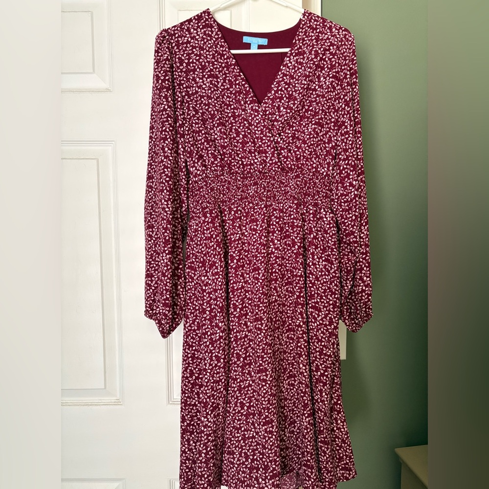 Draper James Burgundy Long-Sleeve Floral Midi Dress